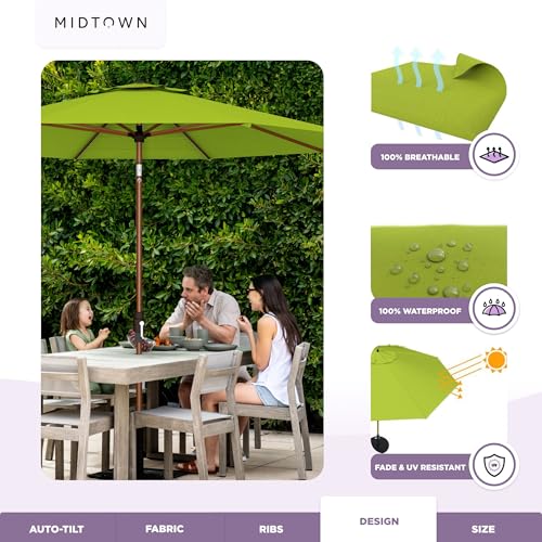 Image of Midtown Umbrellas Wooden 2-8 Ft Patio Umbrella, Pear Canopy