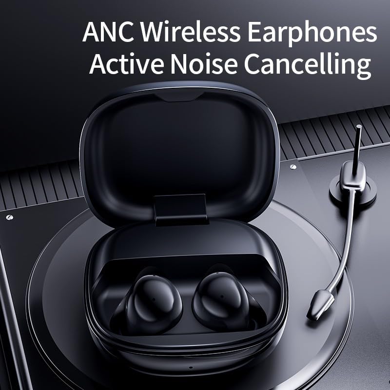 Experiencia de sonido envolvente con auriculares inalámbricos ANC, pantalla inteligente (negro sin tarjeta)