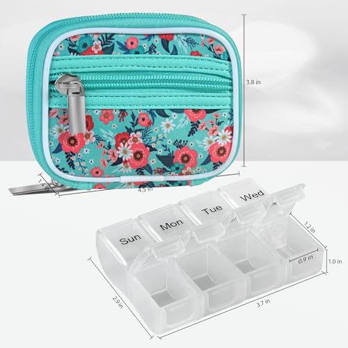 Image of Pill Case Weekly Travel Pill Organizer for Purse with Removable 7 Day Pill Box Premium Neoprene Pill Container for Travel Purse Accessory, Vitamin, Supplement, Small Pieces Arrangement-Green