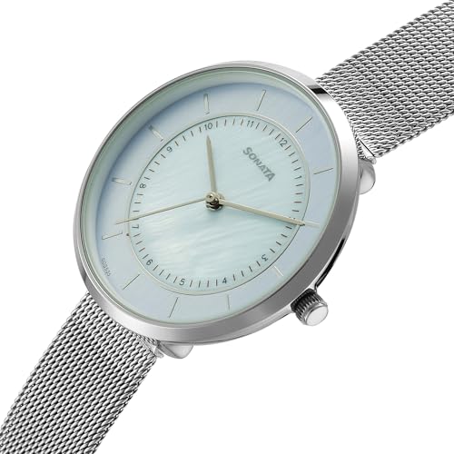 Image of Sonata Modern Edit 3 Quartz Blue Round Dial Women's Watch - 8193SM01