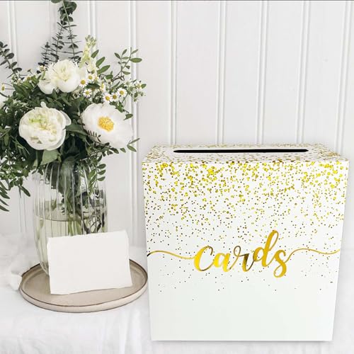 Image of Gold Card Box for Party Gift Card Box Holder Envelope Box for Wedding Birthday Baby Shower Retirement Gold Foil Card Box