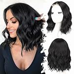 Black Short Wavy Wig for Women Lace Hairline Bob Style Synthetic Heat Resistant - Natural Appearance for Everyday Hairstyle 14 Inch