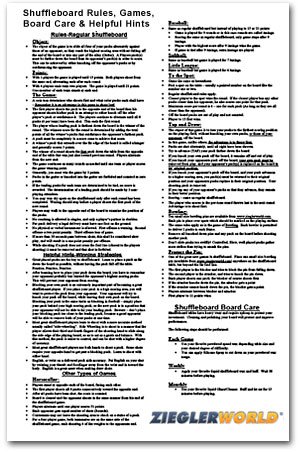 Zieglerworld Table Shuffleboard Rules & Regulation Poster - 11 x 17 Laminated