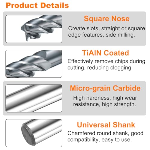 Image of HARFINGTON Carbide Square Nose End Mill Bit 1 /2 inch Cut Dia 4 Flutes TiAlN Coated Milling Cutter for Hardened Steel Metal (1 /2 inch Shank 1 inch Cut Length 4 inch Long 30 Degree Helix HRC53-55)