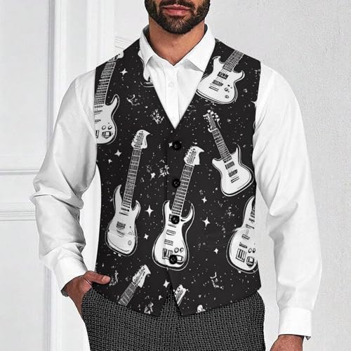 Rock And Roll Themed Men's Suit Vest Slim Fit V-Ncek Waistcoat Business Casual Vest2