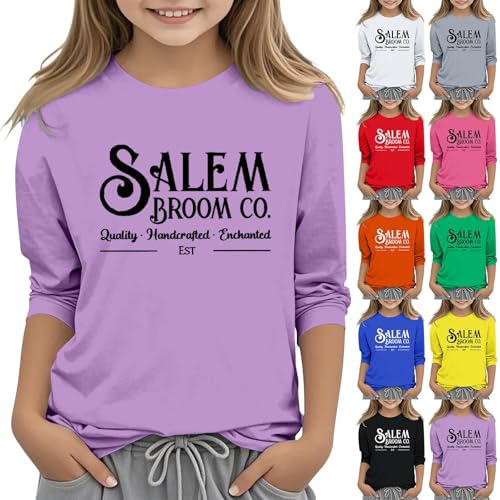 Kids Girls 3/4 Sleeve Trendy T Shirts Kids Halloween Crewneck Sweatshirt Teens Funny Letter Printed Cute Pullover Tops