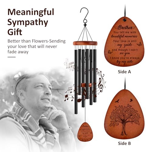 Image of Memorial Gifts for Loss of Brother,Memorial Wind Chimes 25'', Loss of Brother Sympathy Gifts, Home Decor Outdoor Garden, Soothing Melodic Tones with Mute Option