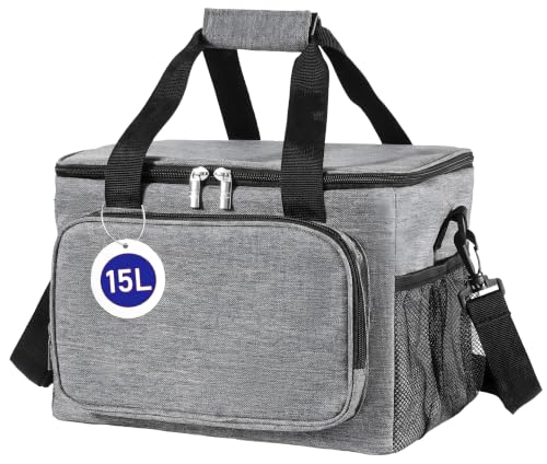 REQUISITE NEEDS Lunch Bag Insulated Picnic Bag 15L Large Cooler Bag Lunch Bag For Lunch/Work/School/Beach/Picnic (Grey)