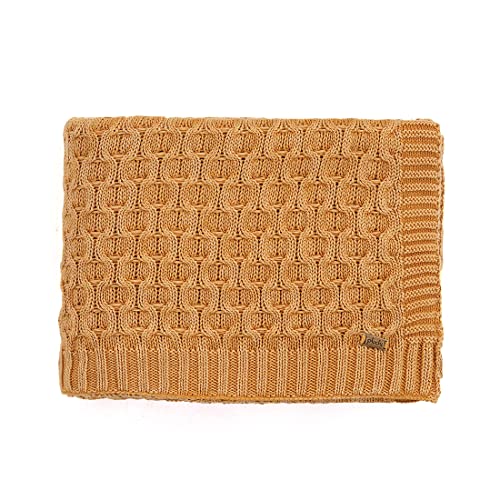 Image of Pluchi Kelly Knit Cotton Knitted Textured All Season AC Throw Blanket for Sofa (Luxurious,125cm X 150cm, 49 x 59 Inches) (Mustard)