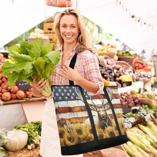 Moose Art America Sunflower Large Insulated Tote Bag for Grocery Shopping Reusable Tote Bags for Women Men, Cooler Bag with Zippered Top & Handles for Beach Picnic Travel2