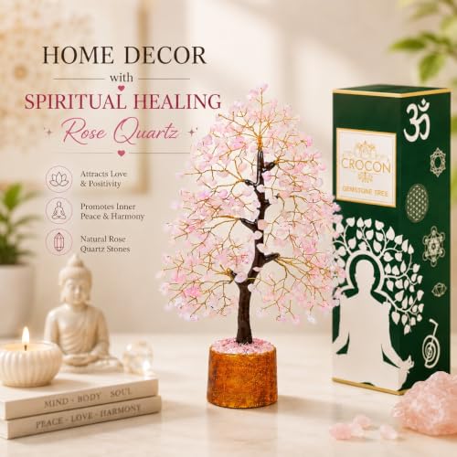 Image of Crocon Rose Quartz Crystals Tree 10-12 inch Birthday Gifts for Women & Men