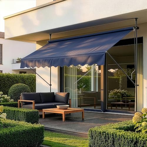 pro.tec Store Banne Manuel Rétractable pour Terrasse Marquise Soleil de Balcon Auvent Téléscopique Hauteur et Inclinaison Réglable sans Perçage Acier...