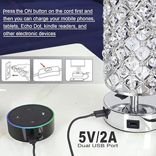 Lampe de chevet bureau LED cristal intensité variable avec douille E27 USB - 6