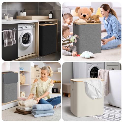 Image of BALEINE Laundry Hamper with Lid, Tall Laundry Baskets with Bamboo Pull Handles, Large Laundry Bin with Internal Support (36 Gal /140L, Black)
