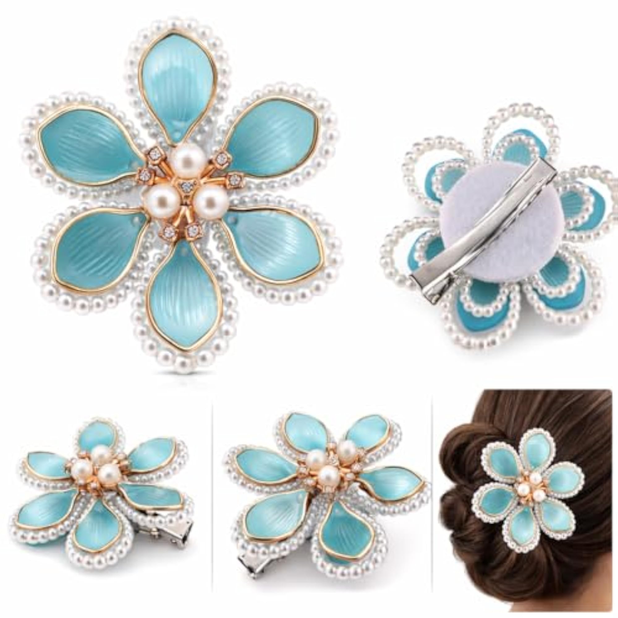 Blue Flower Pearl Hair Clip Bridal Wedding Accessory