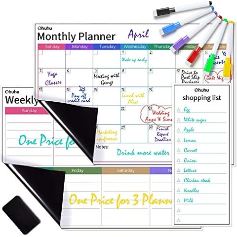 Fridge Planner, Ohuhu 3 Pack Family Weekly Planner 2023, Weekly Planner Whiteboard, Family Planner Including Monthly Planner, Weekly Planner & Daily Planner with Marker Pens Dry Eraser Cover