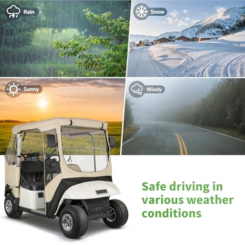 10L0L Golf Cart Enclosure fit for 2 Passenger EZGO TXT & RXV, Waterproof Windproof Portable Transparent Golf Cart Cover Storage Driving 4 Sided Enclosure (Beige)