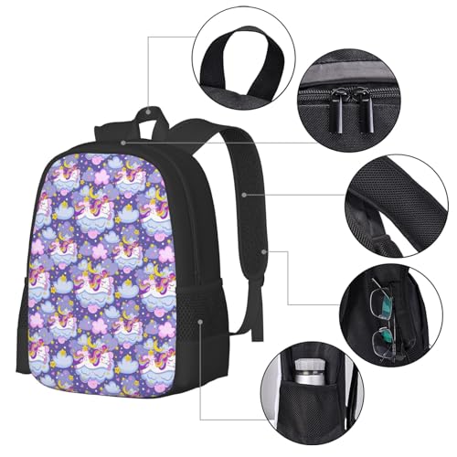 Cute unicorns sleeps on clouds moon stars Backpack Large Capacity Backpacks Leisure Travel Daypack 12.5X5.5X16.5 inch3