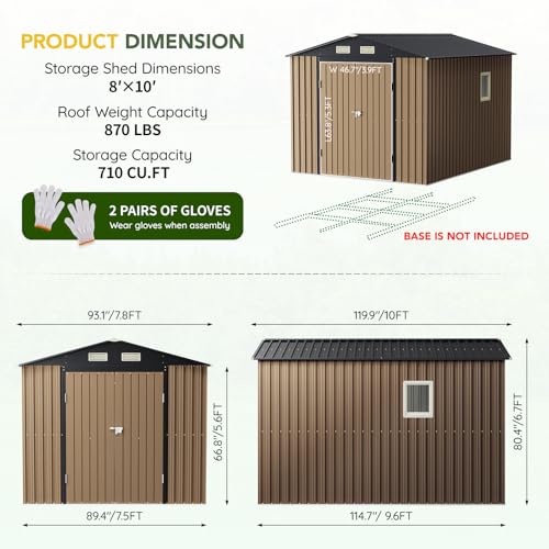 Image of Breezz 10X8FT Outdoor Steel Storage Shed with Clear Window, Lockable Doors, Weather-Resistant Metal Tool Shed for Garden, Backyard, Patio, and Utility Storage Brown