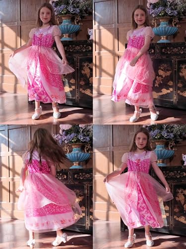 LQSZ Girls Princess Dresses Toddler Tulle Dress with Cute Puff Sleeves for Birthday Party Outfit,Summer,3-12Years4