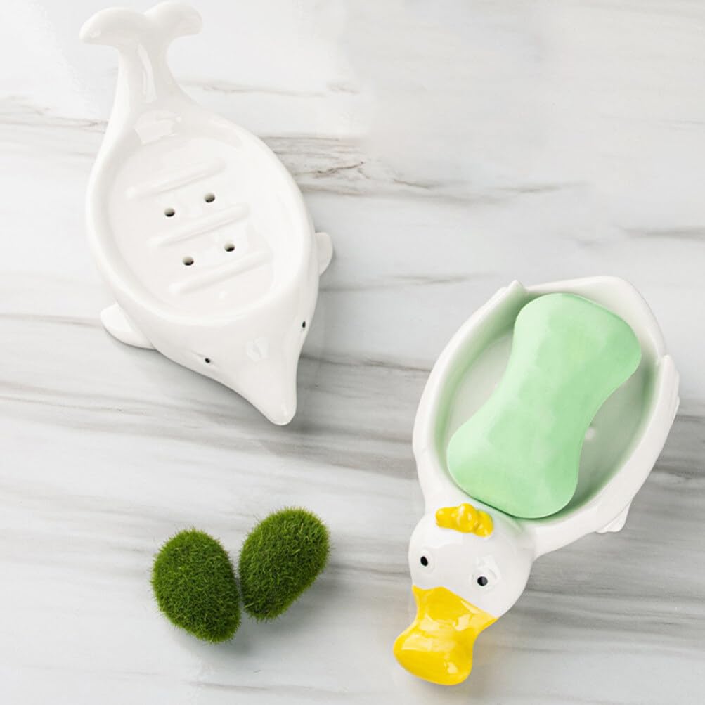 Jabonera Decorativa de Cerámica Forma de Mamífero Marino 2 Piezas | Blanco, Autodrenante para Baño y Ducha, también Sirve para Joyas y Esponja