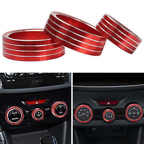 Auovo AC Knob Cover Accessories for Subaru Forester 2019-2021 Subaru Crosstrek 2018-2021 Subaru Impreza 2017-2021 Interior for Car Air Condition Switch Volume Control Ring Trim Aluminum Alloy (Red)