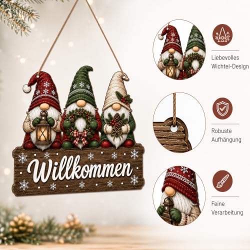 Weihnachtsdeko Tür Wichtel Holzschild Türdeko Weihnachten Willkommen – Bild 3