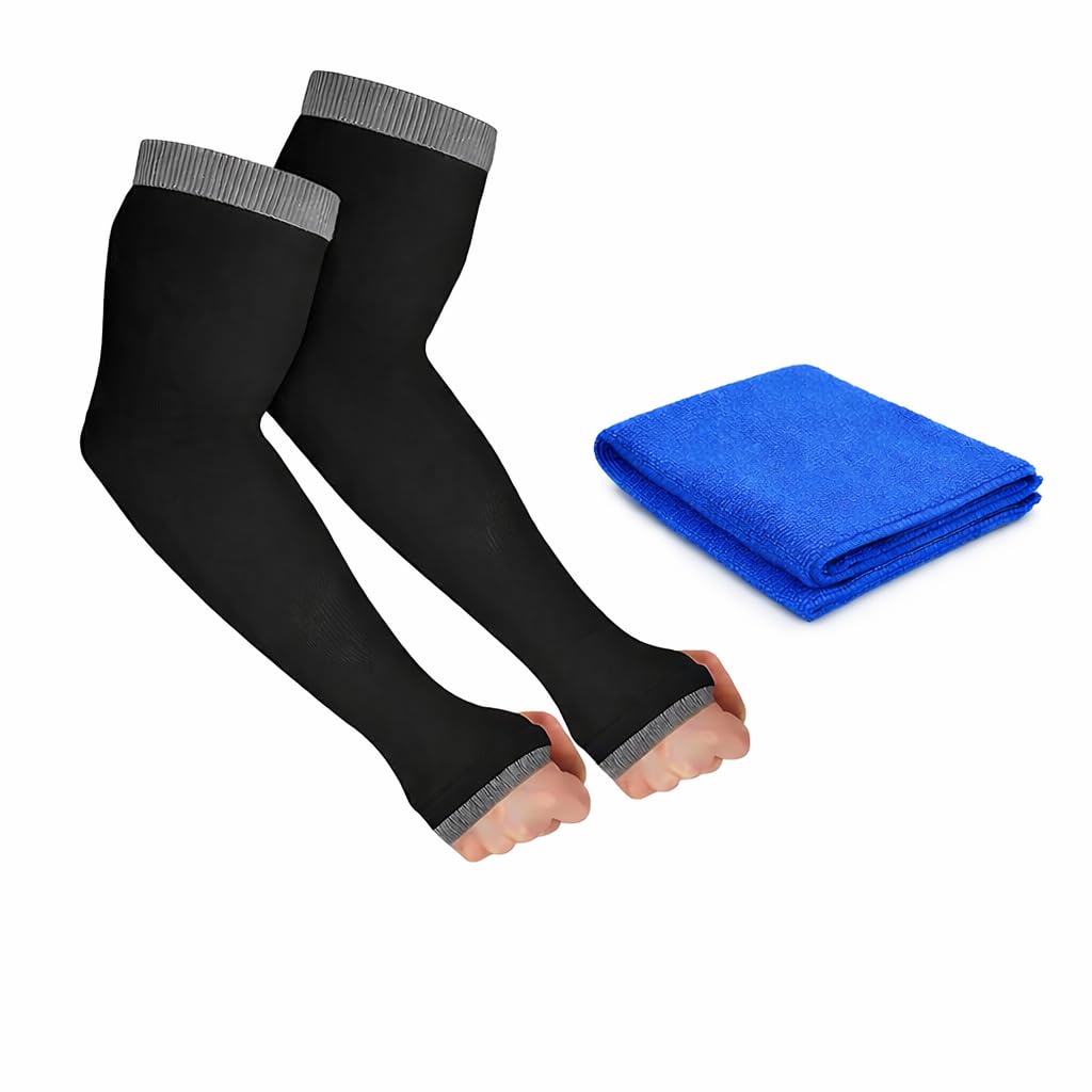 AutokraftZ UV Protection Arm Sleeves for Men & Women | Sun Protection Hand Sleeves for Bike Riding, Sports, Cycling & Summer Use | Cooling Arm Sleeves, Full Hand Cover Gloves