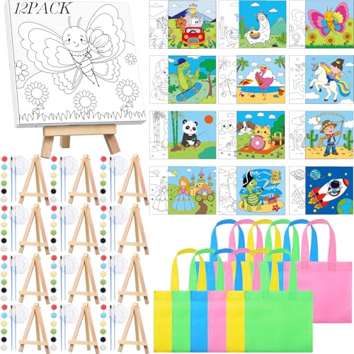 Toiles pré-dessinées pour peinture lors d'un anniversaire avec sacs et pinceaux