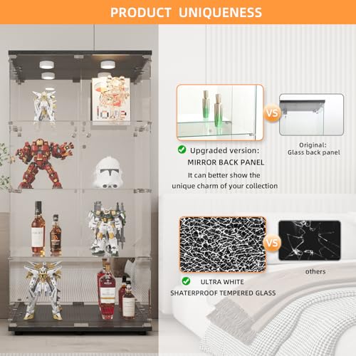 Image of LFT HUIMEI2Y 4-Tier Glass Cabinet with Mirror&LED, Display Case Black