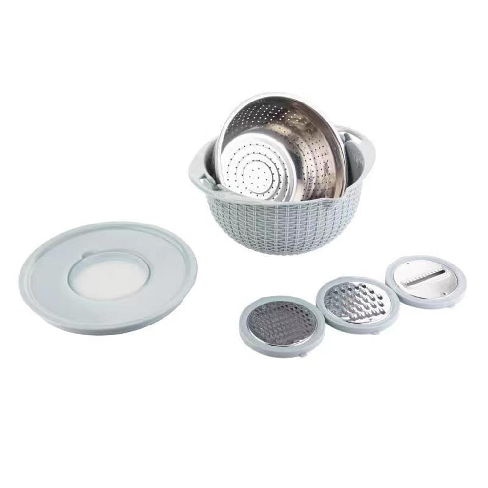 4 in 1 Colander mit Schüssel -Set, Lebensmittelsieb mit 3 Größen und Deckel für Küche, Pastasieb, Gemüsewäsche, Obstreiniger, Obstwaschschale, Kochen für Frauen anwesend (Blau)