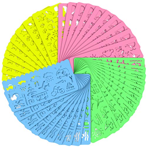 IFfree 40 Pcs Plastic Drawing Stencils for Kids Drawing Scale Template DIY Crafts (4 Styles)