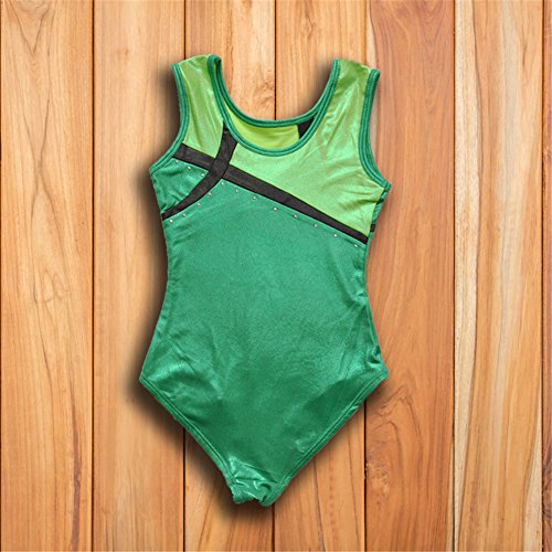 Girls Metallic Cross Bars Athletic Ballet Dance Tank Gymnastics Leotard Bodysuit Green Size 10