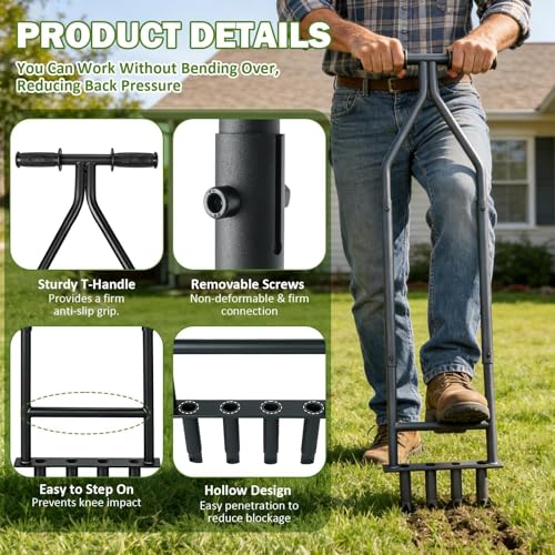 Manual Lawn Aerator Tool, Heavy Duty Detachable Iron Grass Aerator miniatura 4