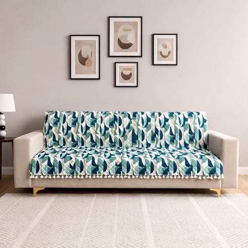 Image of Homerz Premium Printed Quilted Velvet Sofa Slip Cover Protector with Tassels, Sofa Mat, Exact Size, Antislip Cover (Grey Abstract, 7 (3+2+2) Seater, Full)