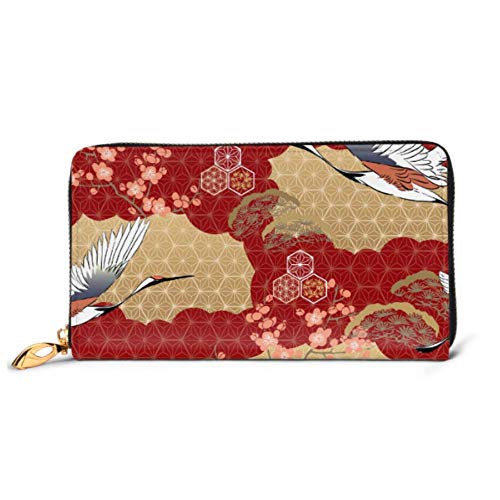 Preisvergleich Produktbild JHGFG Mode Handtasche Reißverschluss Brieftasche Japanisches Kimono Muster Kirschblütenkranich Telefon Clutch Geldbörse Abendkupplung Blocking Leder Brieftasche Multi Card Org