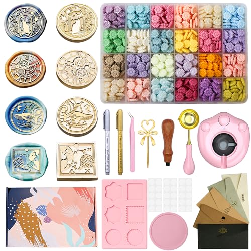LYHBSX シーリングスタンプ セット 24色のワックス シーリングワックス セット 電気炉 シーリング スタンプ DIY 封蝋 手紙 招待状 スタンプセット シーリングスタンプセット シーリングスタンプ ヘッド 誕生日ギフト