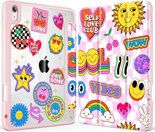 May Chen for iPad (A16) 11th Generation Case 11 Inch 2025, iPad 10th Gen Case 2022 10.9 inch, Built-in Pencil Holder with Shockproof Cover Clear Back Shell Auto Wake/Sleep, Groovy