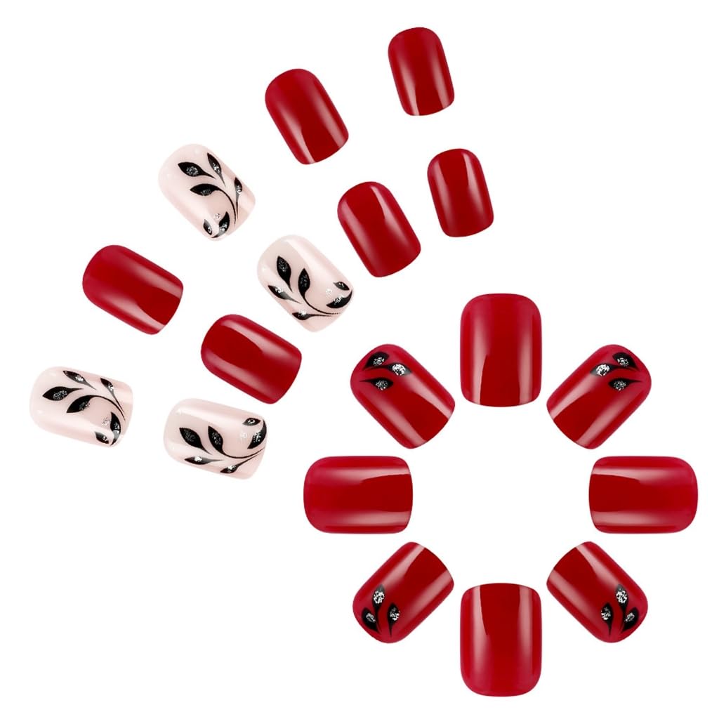 24 Pcs Lovely False Nails Glittering Artificial Nails Glossy Full Covers Stick on Nails Short Oval
