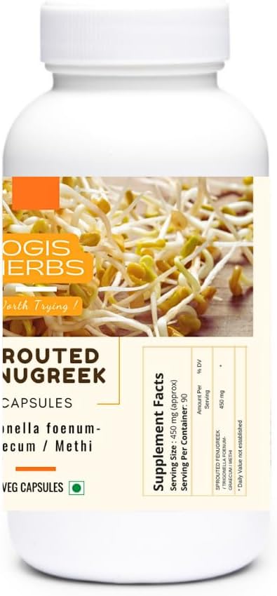 YOGIS HERBS Sprouted Fenugreek Capsules – 100% Natural Herbal Supplement for Healthy Digestion, Metabolism & Hair Care – 90 Veg Capsules