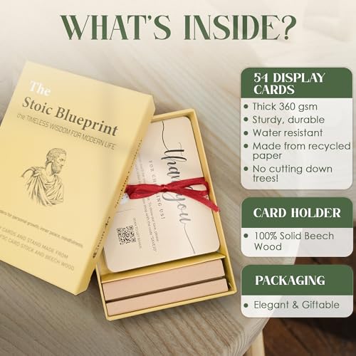 Image of The Stoic Blueprint - 54 Daily Stoic Motivational Cards with Display Stand and Journal Prompts - Personal Growth & Mindfulness Gift for Men and Women - Inspirational Quotes for Desk, Office, or Home Decor