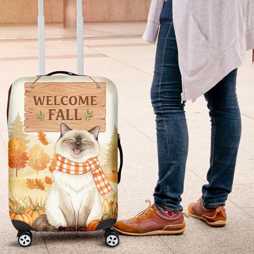 Welcome Fall Ragdoll Cozy Autumn Field Pumpkins Golden Leaves Travel Luggage Cover Cat Lover Kitten Owner Gifts Idea Suitcase Dust Protective Decor 120134