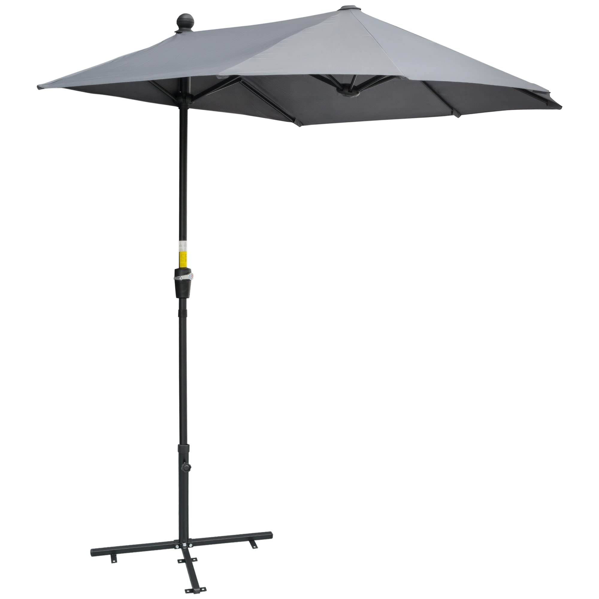 Outsunny 2m Half Balcony Parasol - Dark Grey - Market Umbrella w/ Double-Sided Canopy & Base