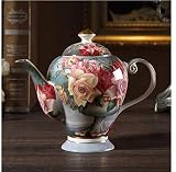 FMOGE Bone China Kaffeekanne Teekanne Porzellan Teekanne Teeservice Nachmittagstee Blume Teekanne