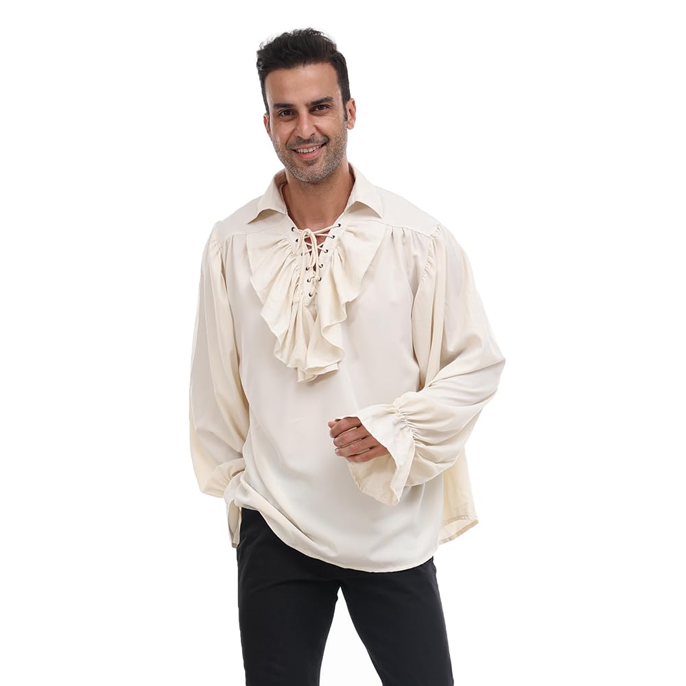 EraSpooky Chemises de pirate à volants pour hommes Vampire Renaissance Steampunk Chemise gothique victorienne Costume de Cosplay médiéval