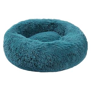 BVAGSS Hondenbed, kat, pluizig, rond, kattenbed, fluffy hondenbed, donut, anti-stress, pluche, comfortabel, wasbaar, voor honden, katten, klein, middelgroot, XH034 (diameter: 40 cm, cyaan)