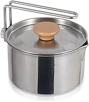 Vista 1 de Olla de camping de acero inoxidable con tapa y mango extraíble, hervidor de agua ligera para acampar al aire libre, fácil de limpiar, olla