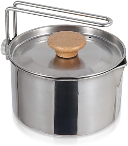 Olla de camping de acero inoxidable con tapa y mango extraíble, hervidor de agua ligera para acampar al aire libre, fácil de limpiar, olla de