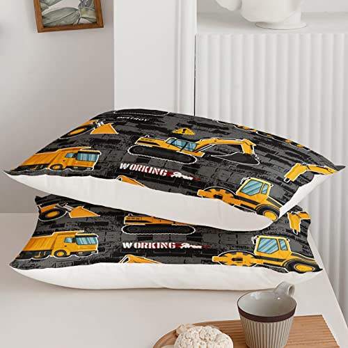Bailipromise Construction Car Comforter For Boys Kids Teens Yellow Engineering Vehicle Tractor Bedding Set Queen Size Machinery Truck Quilt Excavator Duvet Lightweight Breathable Microfiber #TOP3