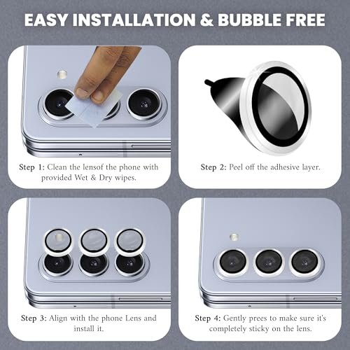 Image of FIRST MART Silver Camera Ring Guard Protector for Samsung Galaxy Z Fold 5 | Tempered Glass with Metal Alloy Rings, HD Clear, Scratch Resistant, Case-Friendly | Pack of 1
